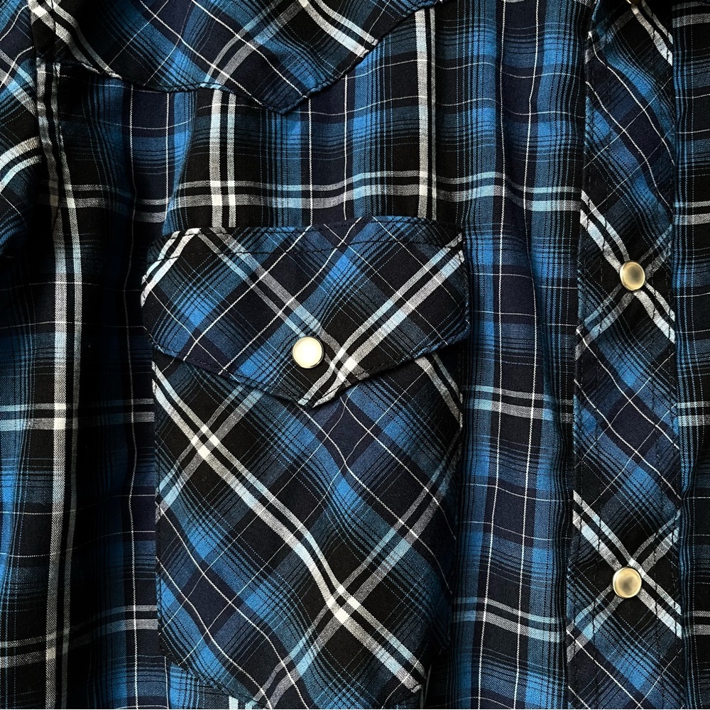 Wrangler Western Wear Short Sleeve Snap Closure Plaid Shirt L - Picture 4 of 5